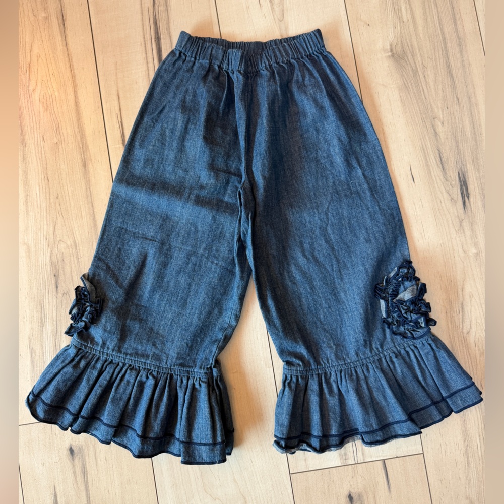 Kids LoveShackFancy Indigo Blue Ruffled Waist Capri